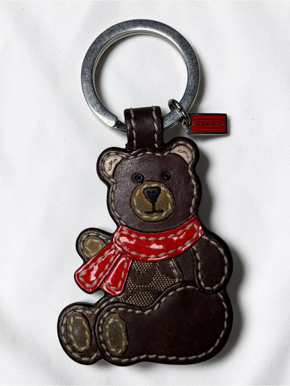 Coach Brown Bear Keychain with Red Scarf